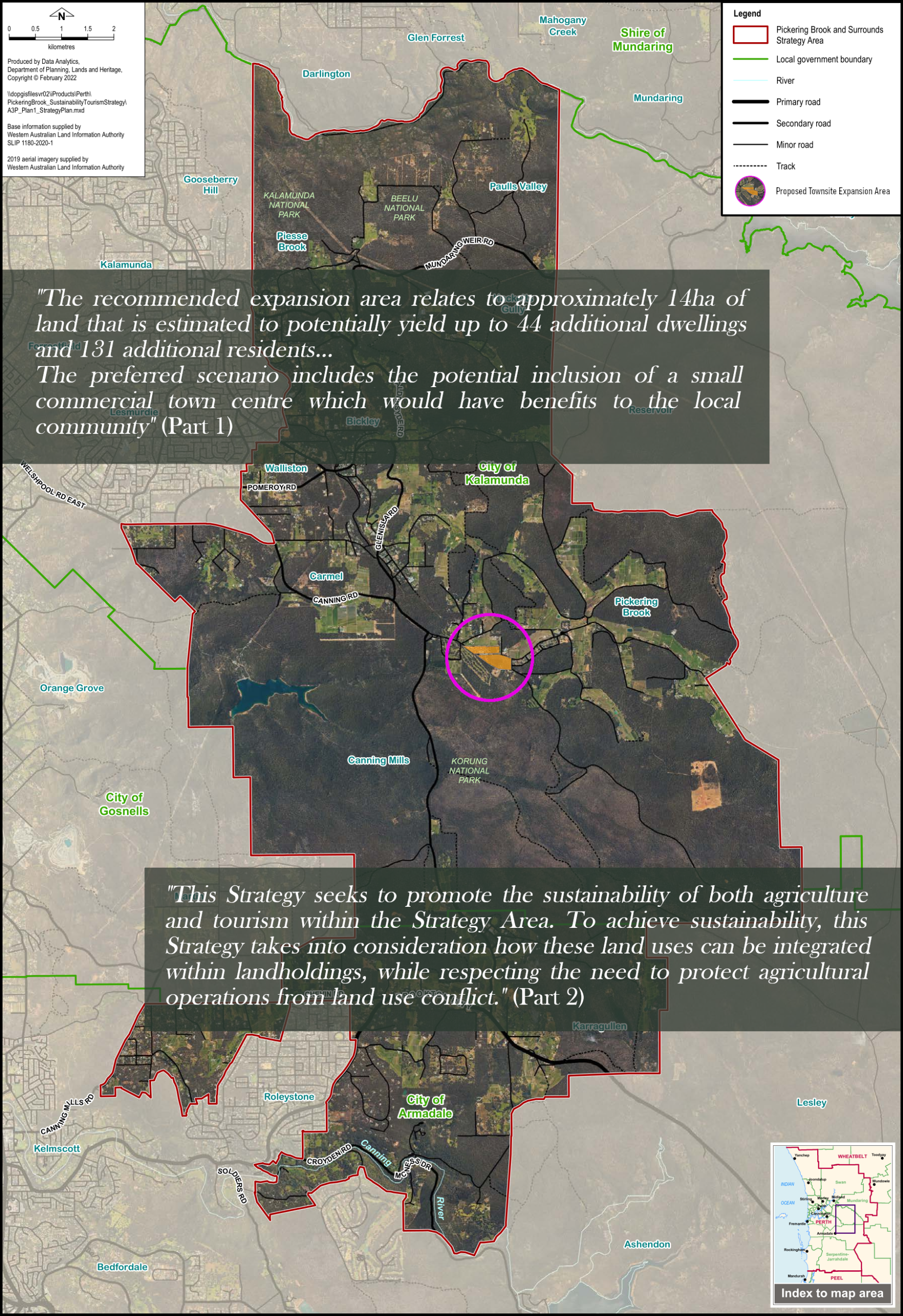 Map showing Pickering Brook townsite